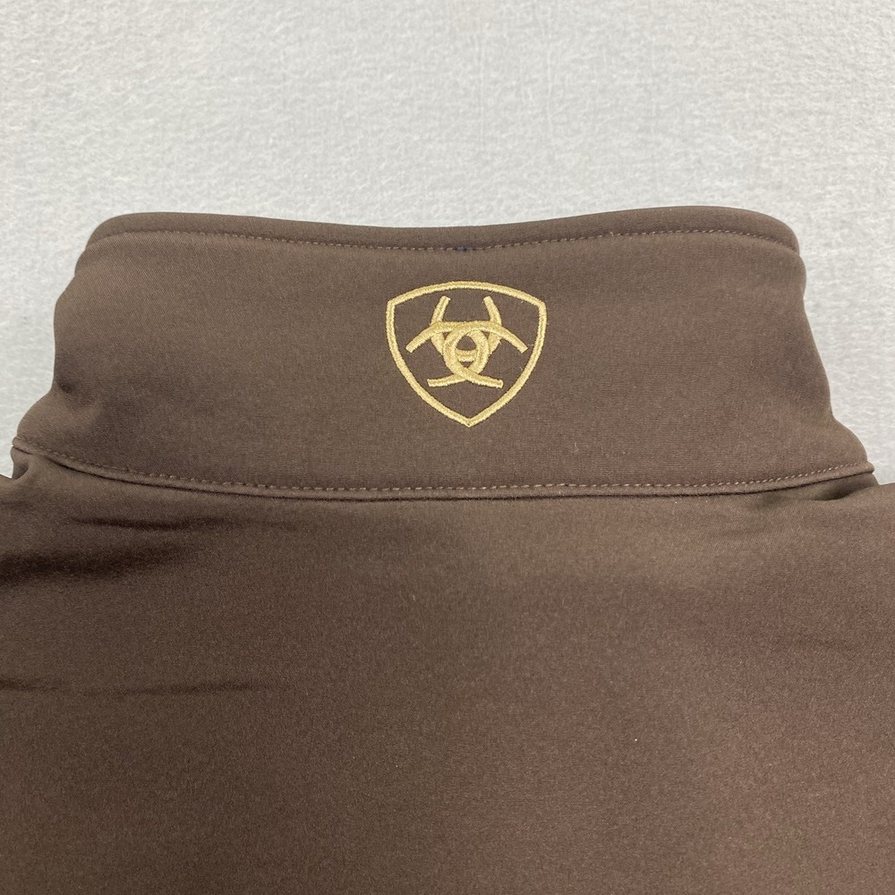 Ariat Logo Softshell Jacket Mens Medium Brown Full Zip Conceal Carry Wind Resist - Picture 15 of 15